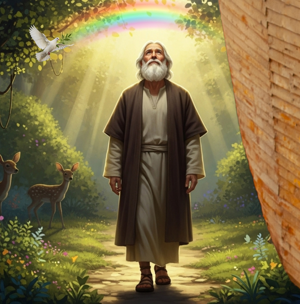 Noach-Ark-Parashah-Torah-Portion-Rainbow-dove-olive-branch-animals