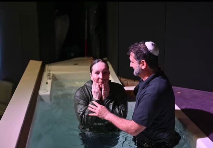 ROIC Baptism Candace and Jeff Grillo The-Rock-of-Israel-Congregation-Rabbi-Jeff-Joshua-Grillo-Baptizing-Congregant-in-River-Hickory-NC